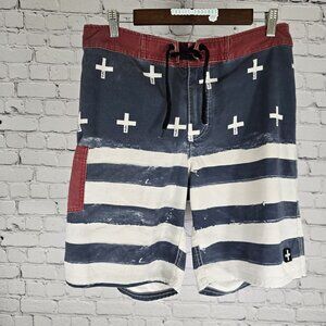 Tavik Red White Blue Distressed Board Shorts  Side Pocket Size 32